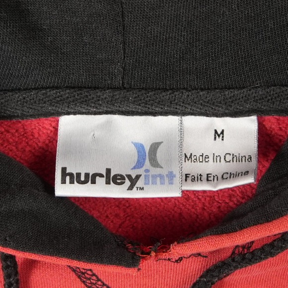 Y2K Vintage Thrashed Hurley Skater Hoodie Pullover Mens M Red Black - Picture 11 of 15